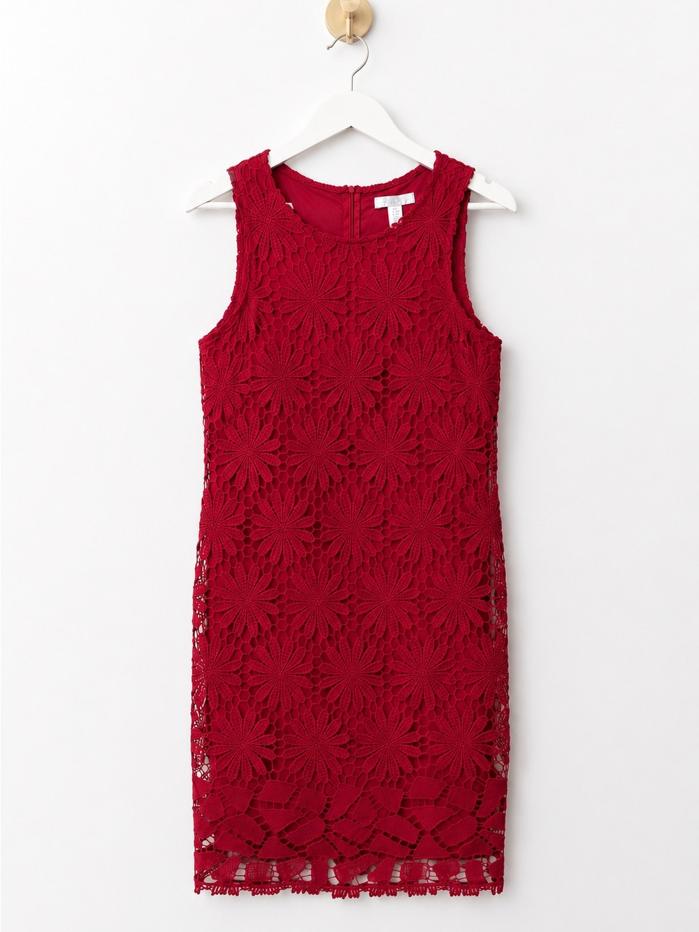 London Times Red Sleeveless Crochet Midi Dress